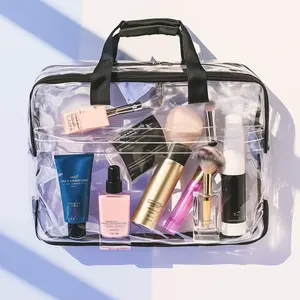 Goedkope Make-Up Tas Groothandel Pu Pvc Bulk Cosmetische Tas Met Rits Dames Reizen Toilettas Clear Make-Up Tassen