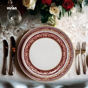 Bữa ăn tối tấm tròn và vòng tròn sóng điểm hoa Mô hình bộ đồ ăn Burgundy xương Trung Quốc cổ điển Tấm đặt bữa ăn tối - Product Image 2