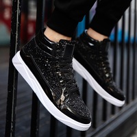 Baskets montantes rétro pour hommes, grande taille 48, en cuir artificiel doré de qualité, tige brillante, souples, légères et tendance pour la course