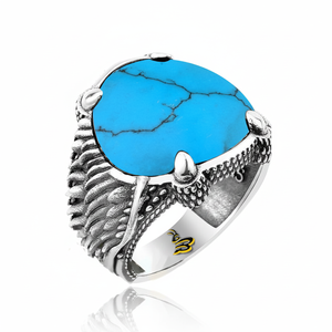 925K Sterling <b>Silver</b> New Design Turkish <b>Men</b> Turquoise <b>Ring</b> - Product Image 2