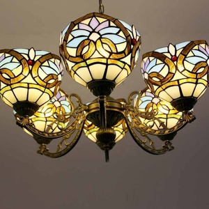 LongHuiJing 110V-120V 6 <b>Lights</b> LED Pendant <b>Light</b> Tiffany Stained Glass Love Patterned Brass Finish <b>Chandelier</b> 35.5Inch 2700K - Product Image 6