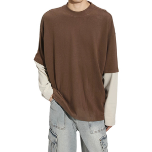 Лидер продаж, Мужская однотонная Двухслойная футболка с длинными рукавами, Однотонная футболка - Product Image 3