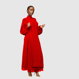 Nuevo Vestido de Punto de Malla con Cuello Alto, Manga Larga, Color Sólido, Estilo Casual y Moderno - Product Image 1