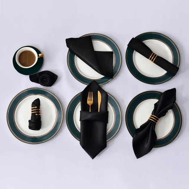 Party Table Decorative Cloth Napkins Luxury Plain Black Dinner Napkin Custom Wedding Stain Silk Napkins
