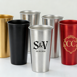 Mug à vin, tasses à bière, verres à cocktail et gobelets de stade en acier inoxydable 304, argentés, sans BPA, incassables, sains, avec logo personnalisé, disponibles en 8oz, 12oz, 16oz - Product Image 1