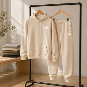 Ensemble sweat à capuche et pantalon de jogging en coton tricoté uni pour homme, imprimé sérigraphié, tenue de sport décontractée pour l'automne - Product Image 4
