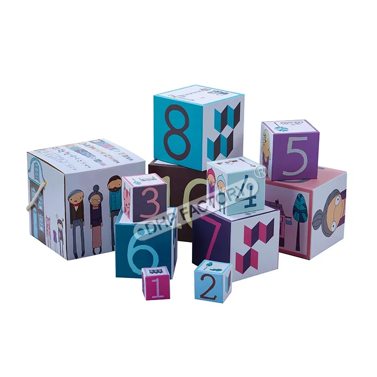 Recycled Custom Nested Number Box Kids Children Educational Toys Paper Cardboard stacking Blocks