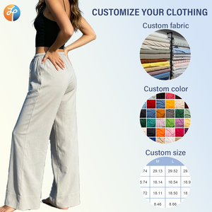 Pantaloni Casual da Donna 2026 a <span class=keywords><strong>Vita</strong></span> Media, Gamba Dritta, Traspiranti in Misto <span class=keywords><strong>Lino</strong></span>, con Coulisse, Comodi per l'Estate e il Pendolarismo Quotidiano OEM ODM - Product Image 2