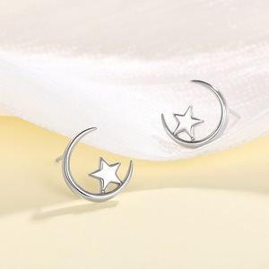<b>Star</b> <b>and</b> <b>Moon</b> Stud <b>Earrings</b> for Women Minimalist Celestial Design Daily Wear Ear Accessories - Product Image 4