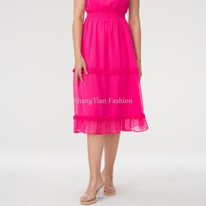 Robe midi d'été personnalisée pour femme 2025, 100 % coton, sans manches, décontractée et tendance avec volants, motif uni tissé, offre spéciale - Product Image 5