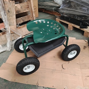 Rolling Garden <strong>Cart</strong> Adjustable Steel 360&deg; Swivel Seat <strong>Cart</strong> Built-in Tool Tray for Outdoor Planting <strong>Weeding</strong> and Yard Maintenance - Product Image 2