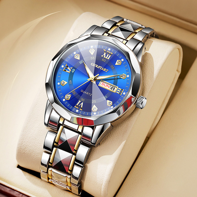 Fashion Men's Luminous Dual Date Watch Rivet Steel Band Luxury Quartz Men's Watch