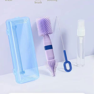 Juego de cepillos al por mayor para limpieza de biberones, cepillo para pajitas y chupetes, estante de almacenamiento con drenaje, herramienta para lavar vasos y tazas. - Product Image 1