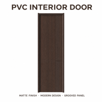 Porte intérieure moderne en PVC brun foncé à panneau rainuré avec bande asymétrique et détail linéaire pour chambre et appartement