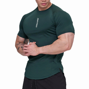 ZM-1334 T-shirt musculaire classique pour homme, vêtements de fitness, t-shirt d'entraînement premium, fente latérale, vert foncé, noir - Product Image 1