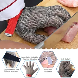 Tùy chỉnh chống cắt an toàn butcher bảo vệ công việc thép không gỉ lưới kim loại chainmail dài găng tay