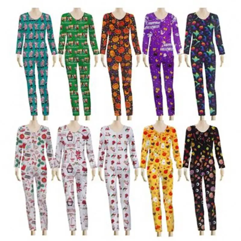 Print Sexy Onesie For Adult Cartoon Pajamas Onesie Pyjamas Women Unicorn Sleepwear Long Jumpsuit Christmas Party Wear R1535