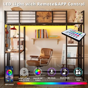 Vente <span class=keywords><strong>en</strong></span> gros d'usine <span class=keywords><strong>Lit</strong></span> mezzanine <span class=keywords><strong>Lit</strong></span> double <span class=keywords><strong>avec</strong></span> <span class=keywords><strong>bureau</strong></span> et étagère Cadre de <span class=keywords><strong>lit</strong></span> mezzanine 2 échelles intégrées Prises de courant et lumières LED - Product Image 4