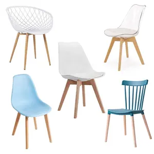 现代家居家具白色PP塑料座椅实木风格毛郁金香木腿椅子餐厅便宜的餐厅椅子
