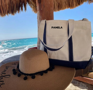 OEM tùy chỉnh nặng Vải Thuyền <span class=keywords><strong>Tote</strong></span> tương phản TRIM cá nhân thêu bông túi với logo cho bãi biển mua sắm - Product Image 2