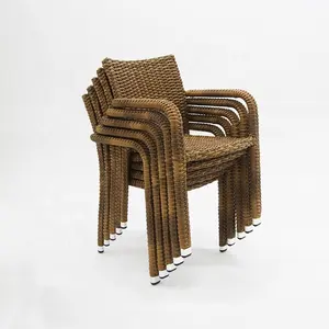 Mobilier classique extérieur rotin fauteuil en osier Restaurant café hôtel jardin empilable chaise de salle à manger en aluminium