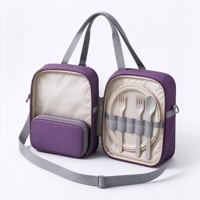 Sac à bandoulière pour pique-nique avec deux compartiments zippés, porte-ustensiles et poignées de transport pour le camping, les voyages et les repas en plein air