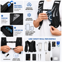 Tas Hidrasi dengan Kantung Air, Tempat Botol & Ponsel, Rompi Hidrasi Reflektif untuk Lari & Bersepeda