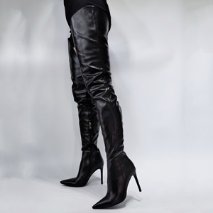 Botas Altas de Mujer Talla Grande 47, Simples, con Punta Puntiaguda, por Encima de la Rodilla, con Cremallera Lateral, Tacón Fino, Botines Altos para Damas - Product Image 5