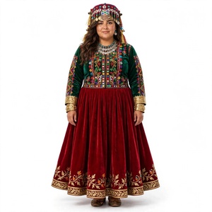 Low Price <b>High</b> Quality Vintage Embroidered Natural <b>Waist</b> Button Afghan <b>Dresses</b> Adults Girls Kuchi Flared Long Frock Trousers - Product Image 1