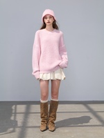 Pull en cachemire pur à 100 % pour femme, style vintage, col rond, tricoté, épais, chaud, doux, coupe ample, idéal pour l'hiver