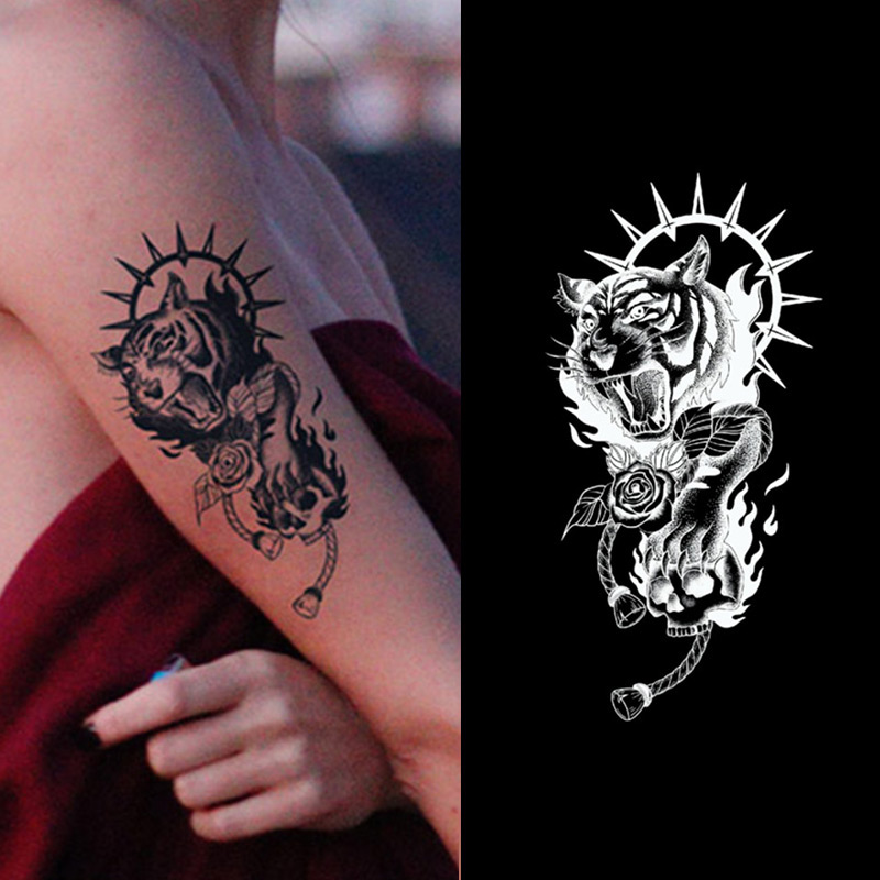 Временная тату-наклейка с изображением могучего тигра, Ханны, трафарет, ручная Татуировка с цветком, черная водостойкая тату-наклейка