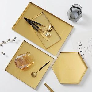 Bandeja de Almacenamiento Moderna de Acero Inoxidable de Lujo Dorada con Acabado Plateado de un Solo Nivel para Sala de Estar, Escritorio, <span class=keywords><strong>Cocina</strong></span> y Vajilla - Product Image 6