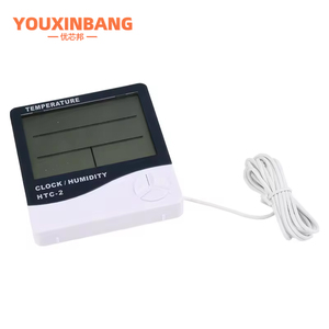 Pengukur kelembapan suhu, HTC-2 Digital LCD rumah dalam ruangan luar ruangan, stasiun cuaca termometer dengan jam - Product Image 4