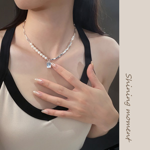 Collier en argent S925 ton or noir avec perles séparées, style rétro, tempérament haut de gamme, perle Y00730 - Product Image 2