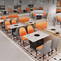 Ensemble de table et de chaises de restaurant occidental de luxe XZY OEM ODM, canapé en cuir orange-gris, restaurant de barbecue, restaurant de fondue, table en dalle de roche