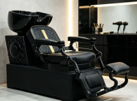 Chaise de lavage professionnelle pour salon de coiffure, confort premium, entièrement inclinable, motif gaufré