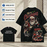 Kaos Pria Seri Santa Merry Christmas Grafis Vintage Acid Wash 100% Katun dengan Cetak DTG Kustom Dua Sisi