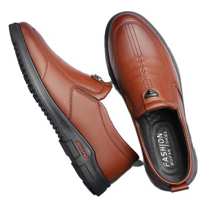 Mocassins en cuir pour hommes, bout rond, à enfiler, semelle souple en caoutchouc, chaussures décontractées de printemps - Product Image 5