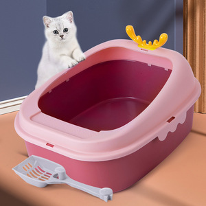 <b>Cat</b> <b>Litter</b> Box Pink Rectangle Semi Enclosed Splash Proof Odor Control With Scoop For <b>Cats</b> - Product Image 1