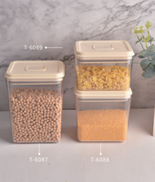 Pot de rangement carré en plastique de qualité alimentaire avec couvercle design pour le stockage de céréales, farine et collations dans la cuisine