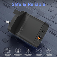 Cargador Rápido de 20W con Doble Salida, Enchufe del Reino Unido, USB-A Tipo-C PD QC3.0, Adaptador de Viaje Ignífugo para Laptop y Teléfono Móvil