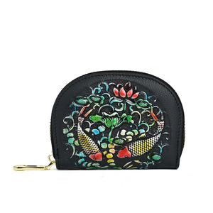 Ando Bag Genuine Cowhide Leather Coin Purse Embossed <b>Zip</b> Around Accordion Card Holder Small <b>Wallet</b> for Women - Product Image 5