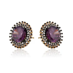 92977 Wedding bride jewelry high-end stud earrings luxury design big gemstone prong set earrings