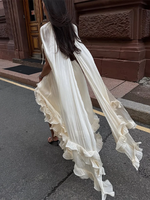 Robes d'été 2026 pour femme : Robes de vacances élégantes à col revers, col en V, sans manches, plissées, taille haute, chic, unies, à volants, longues