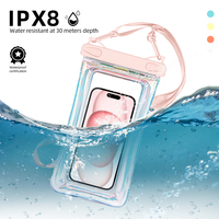 Étui transparent et étanche pour téléphone portable avec lanière à crochet rose pour les visites à la plage, les sports nautiques.