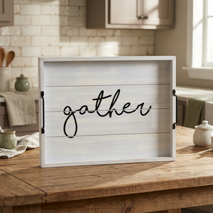 Gather Wooden Serving Tray Rectangle Minimalist Design <b>Decorative</b> <b>Plate</b> White Finish - Product Image 2