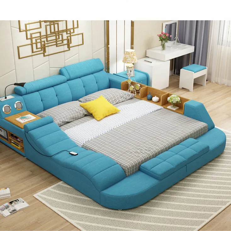 현대 침실 가구 다기능 스마트 마사지 더블 덮개를 씌운 직물 가족 침대