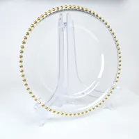 13 Zoll Gold Perlen klare Kunststoff Hochzeit dekorative Ladegerät Platte