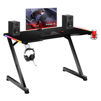 Bureau d'ordinateur de bureau noir à la maison Offre Spéciale Jambes en forme de Z Table de joueur Lumière LED Ensemble de bureau Table de jeu RVB