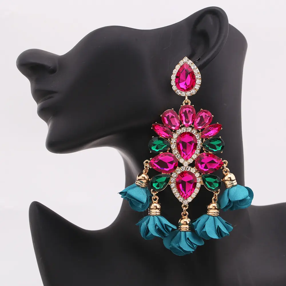 fashion boho earring big rhinestone pendant crystal statement jewelry wedding party earring